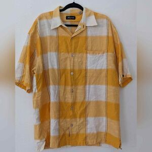 Baycreek Button Up Short Sleeve Yellow/White Plaid Shirt - Size 2XL (fits XL)